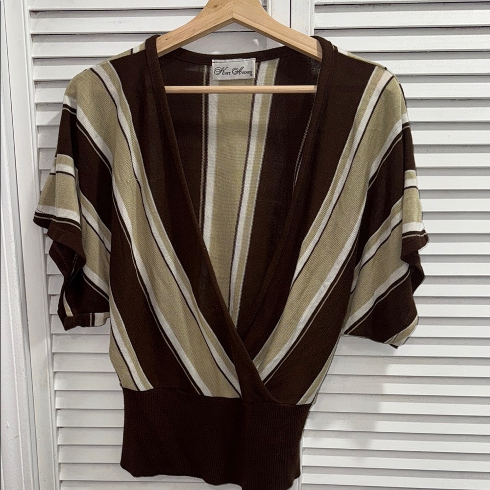 Avenue V-Neck Brown and Cream Blouse